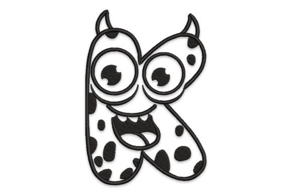 Monster Alphabet Letter K Embroidery Design for Boutique Apparel